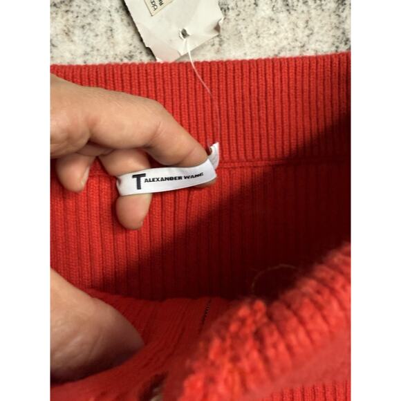T by Alexander Wang Spring Red Ribbed Knit Zip Midi Pencil Skirt XS Sexy Holiday - Picture 4 of 8